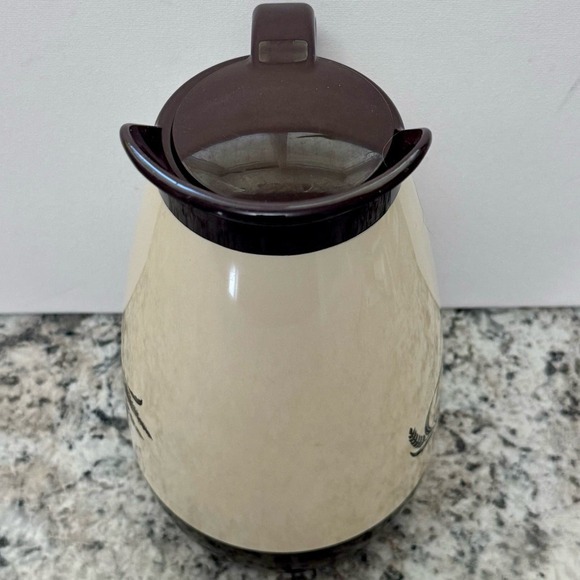 Thermo Serv Insulated Coffee Carafe Cream & Brown Vntg 1 Liter Rare Wheat Design - Picture 3 of 12